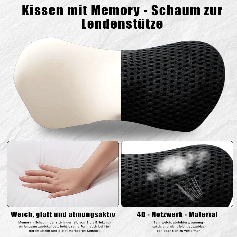 Lumbar Support Pillow aus Memory Foam, Ergonomisches Lendenwirbelkissen mit Gurte, Kissen für rücken