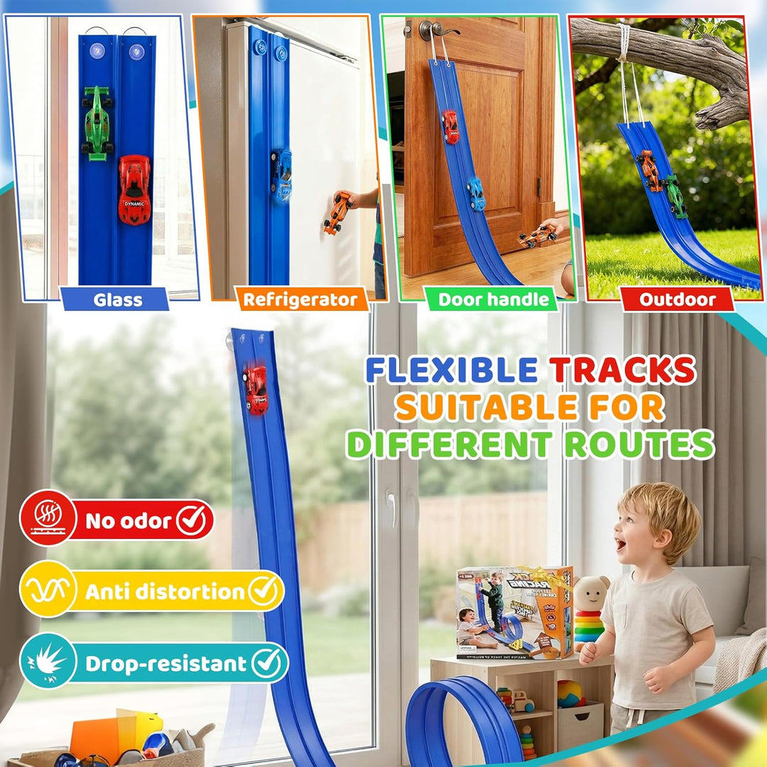 5 Meter Flexible rennbahn Kinder, Rennstrecke Auto Spielzeug, DIY Rennbahn Spielzeug, Autorennbahnen