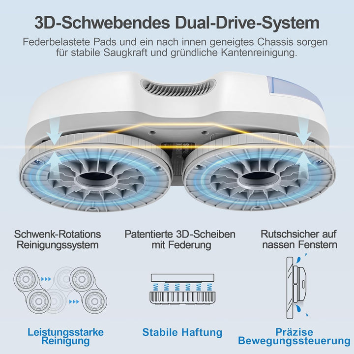 HUTT Fensterputzroboter mit Sprühfunktion , 3D Schwebepad, Elektrischer Fensterputzer mit 80ML Tank,