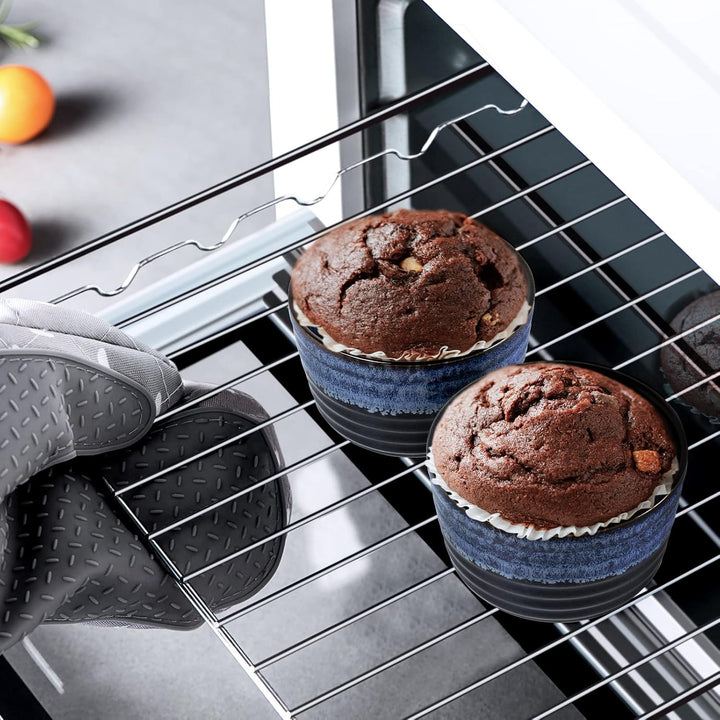 UNICASA Soufflé Förmchen, Creme Brulee Schälchen Blau 4 Stück, Souffleförmchen Porzellan Pastetenfor