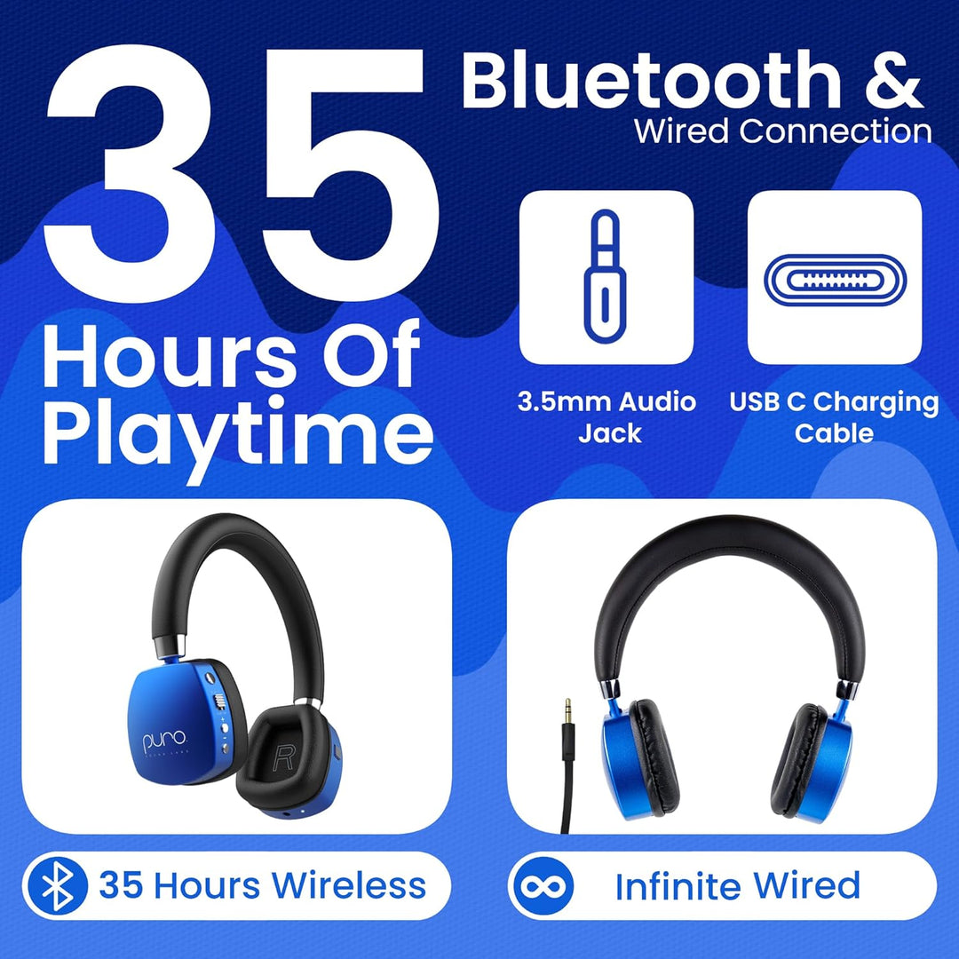 Puro Sound Labs PuroQuiet Plus Lautstärkebegrenzte On-Ear Active Noise Cancelling Bluetooth Kopfhöre