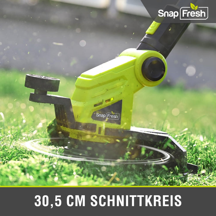 SnapFresh Akku-Rasentrimmer 20V Freischneider (mit Akku und Ladegerät, Schneller Fadenwechsel, 30.5c