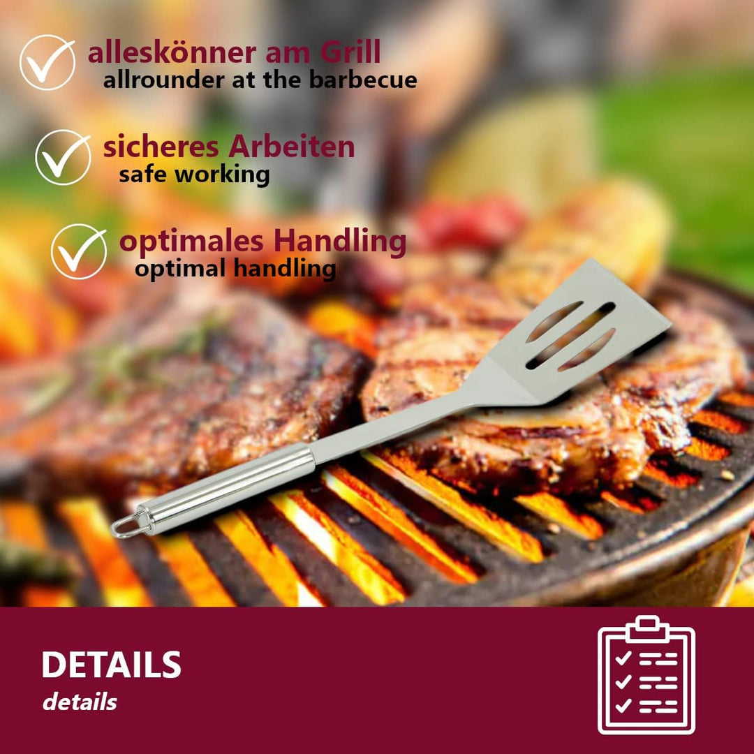 3X Grillbesteck Set Edelstahl, Grill Zubehör für Barbecue, Grillkoffer mit Grillwender, Fleischgabel