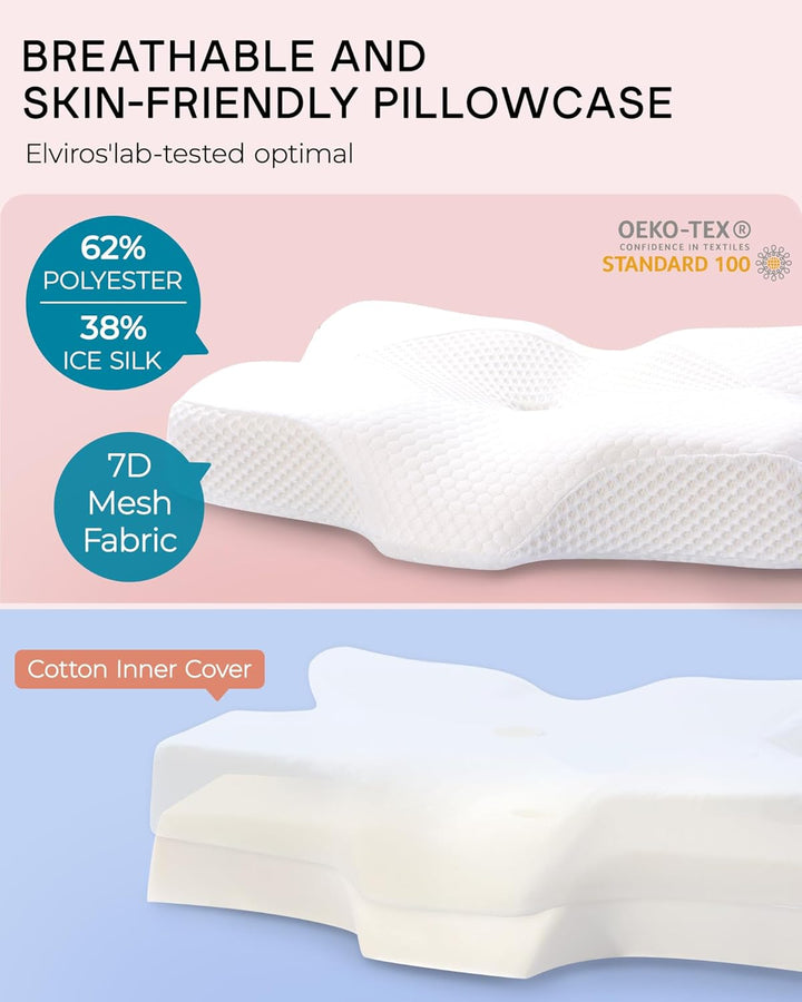 Elviros Orthopädisches Nackenkissen aus Memory Foam, Ergonomisches Kopfkissen Nackenschmerzen, für R
