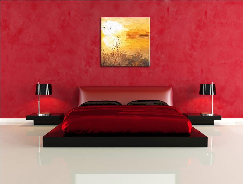 Pixxprint Sonnenuntergang, Format: 70x70 auf Leinwand, XXL riesige Bilder fertig gerahmt mit Keilrah