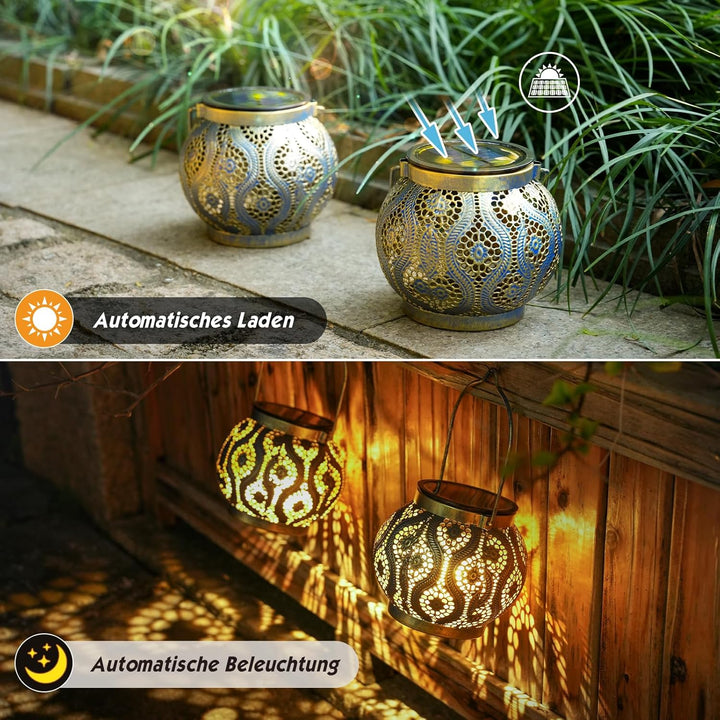 JOYCREATOR Solarlaternen für Aussen Wasserdicht IP65, 2 Stück LED Metall Solar Laternen für Draussen
