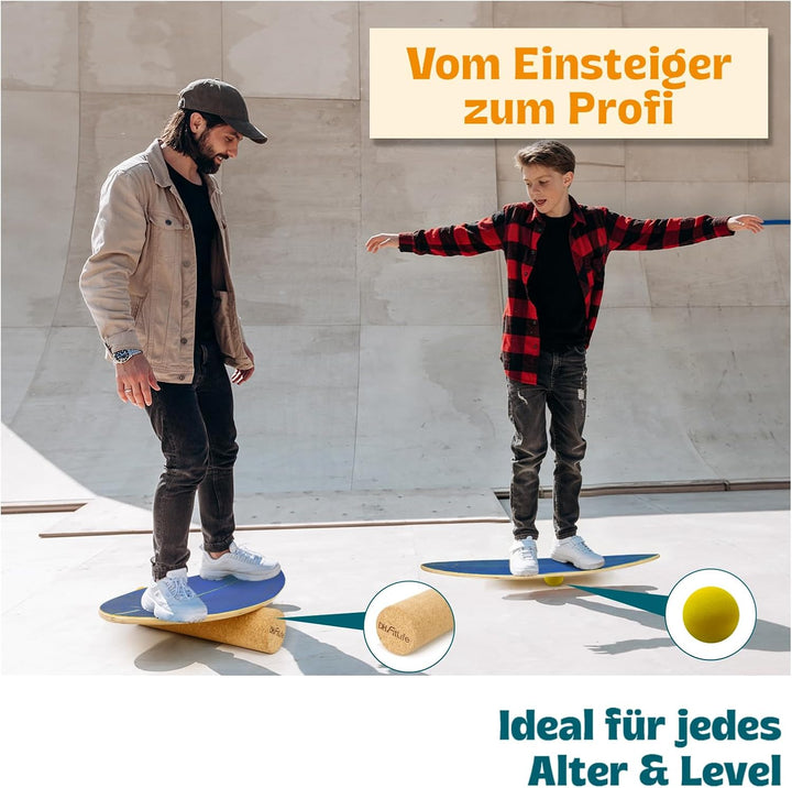 DH FitLife Surfin Balance Board aus Echtholz | Indoor Surfboard mit Rocker Shape | Wackelbrett für K