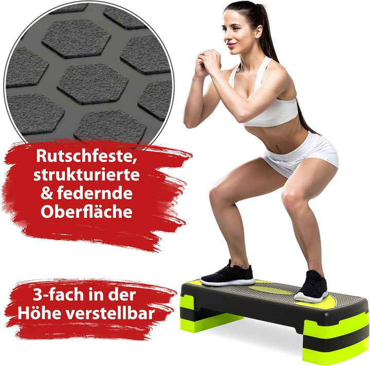 MAXXIVA® Stepper Aerobic-Fitness-Steppbrett 80 x 30,5// 67 x 27 x 10/15/20 cm höhenverstellbar Homet