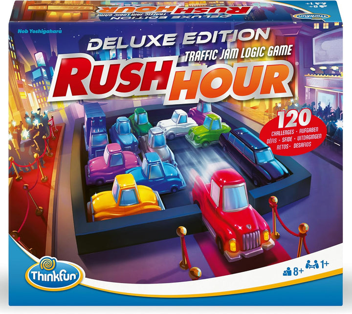 ThinkFun 76617 - Rush Hour - Das bekannte Stau-Spiel in der Deluxe Edition mit Fahrzeugen in Metallo