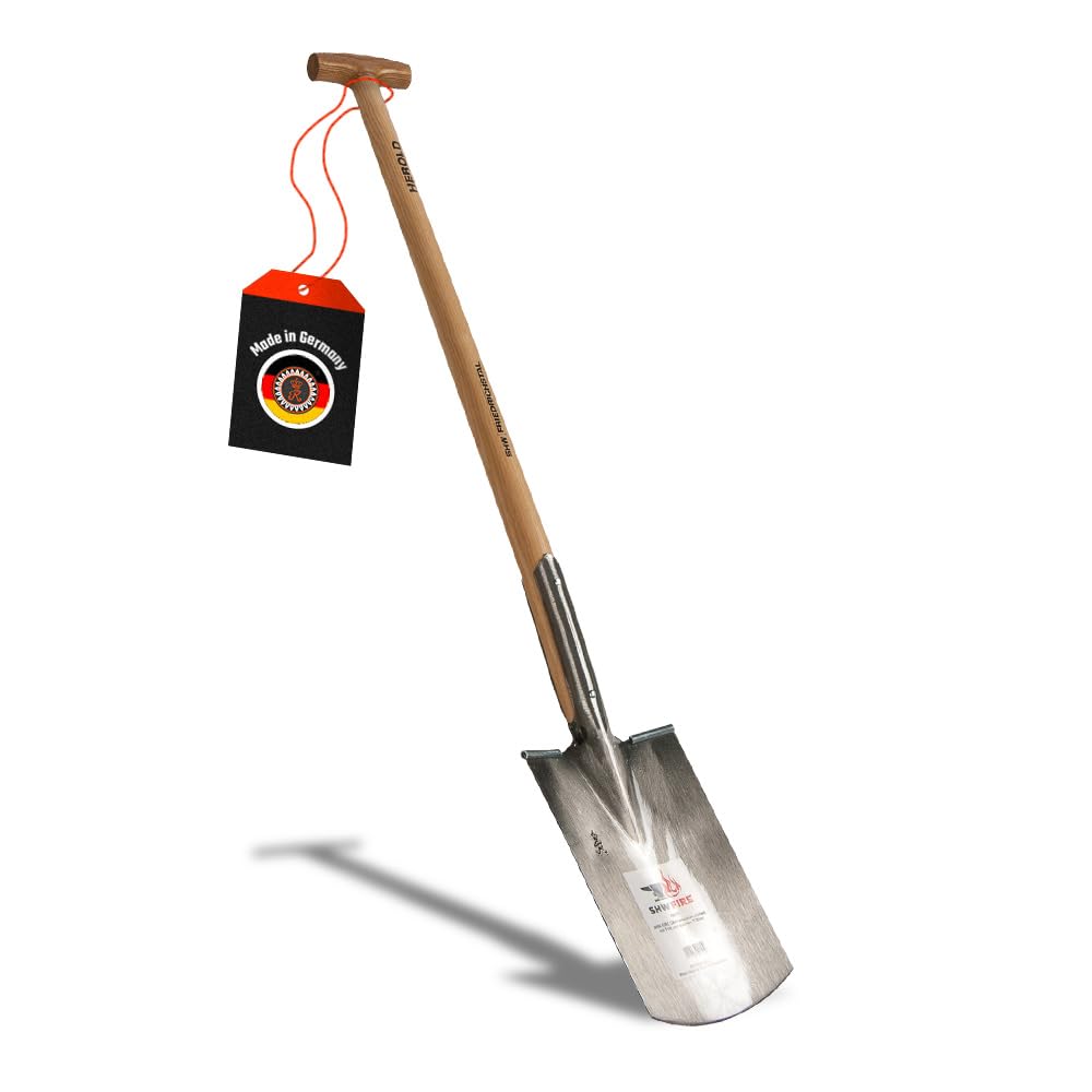 SHW-FIRE Gärtnerspaten für Harte Böden - Trittkante, 95cm Stiel mit T-Griff - robust und langlebig,
