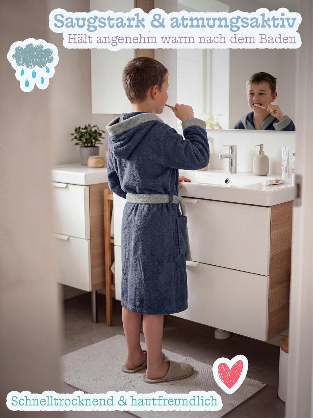 normani Kinder-Bademantel mit Kapuze aus 100% Bio-Baumwolle - für Jungen und Mädchen 122-128 Lila, 1