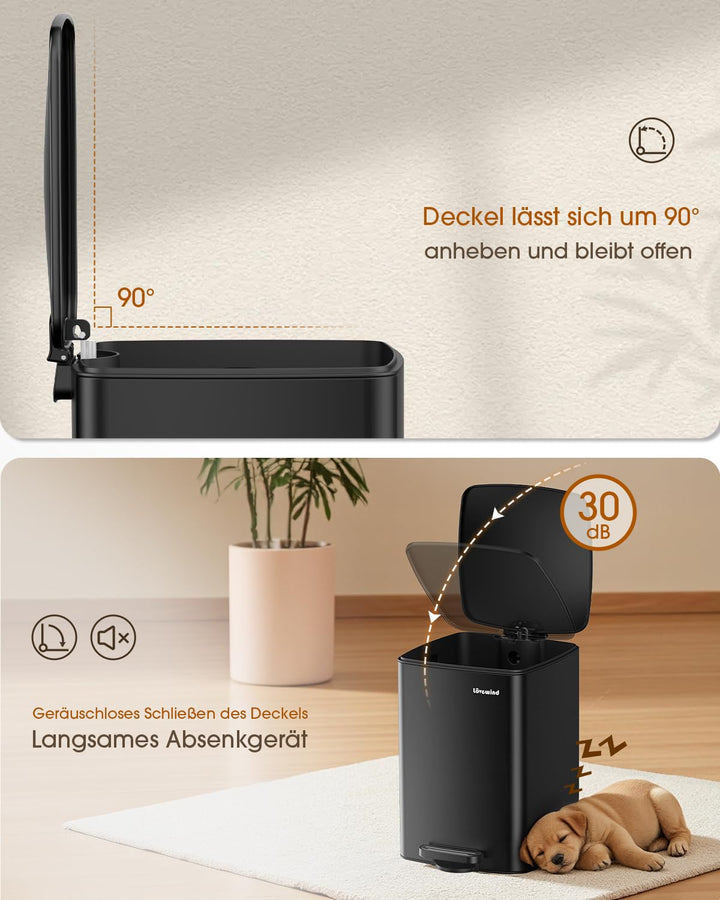lovewind Küchenabfalleimer, 20L Schwarzer Mülleimer aus Edelstahl mit Pedal, mit Deckel und Inneneim