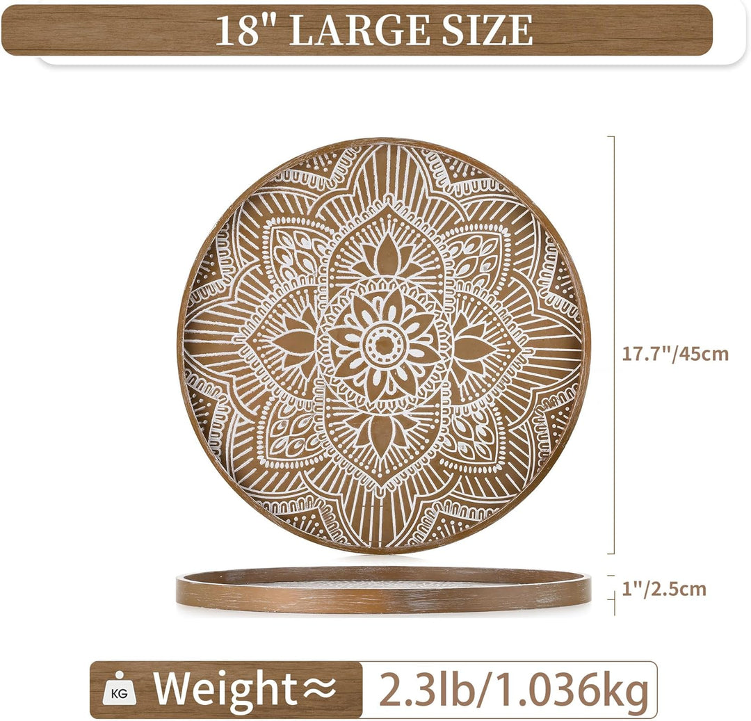 Hanobe Holztablett Deko Tablett Rund: Vintage Dekotablett Braun 45cm Rustikal Serviertablett Holz Kl