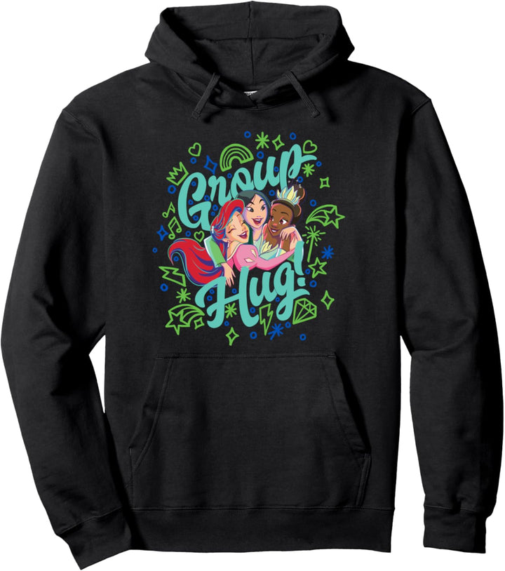 Disney Princess Ariel, Mulan, Tiana Group Hug! Pullover Hoodie
