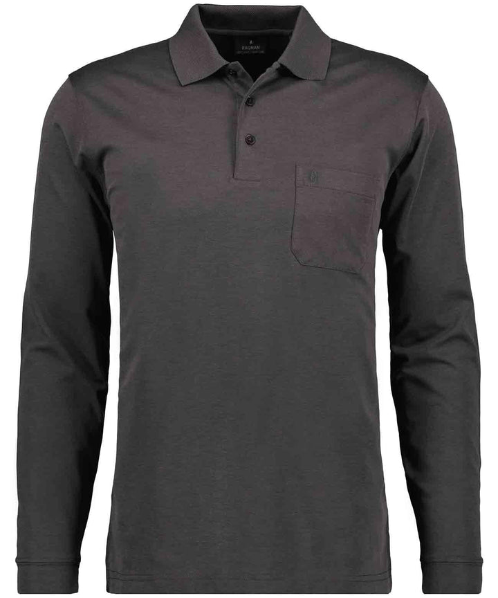 RAGMAN Herren Softknit-Polo mit Brusttasche, Langarm S Anthrazit-019, S Anthrazit-019