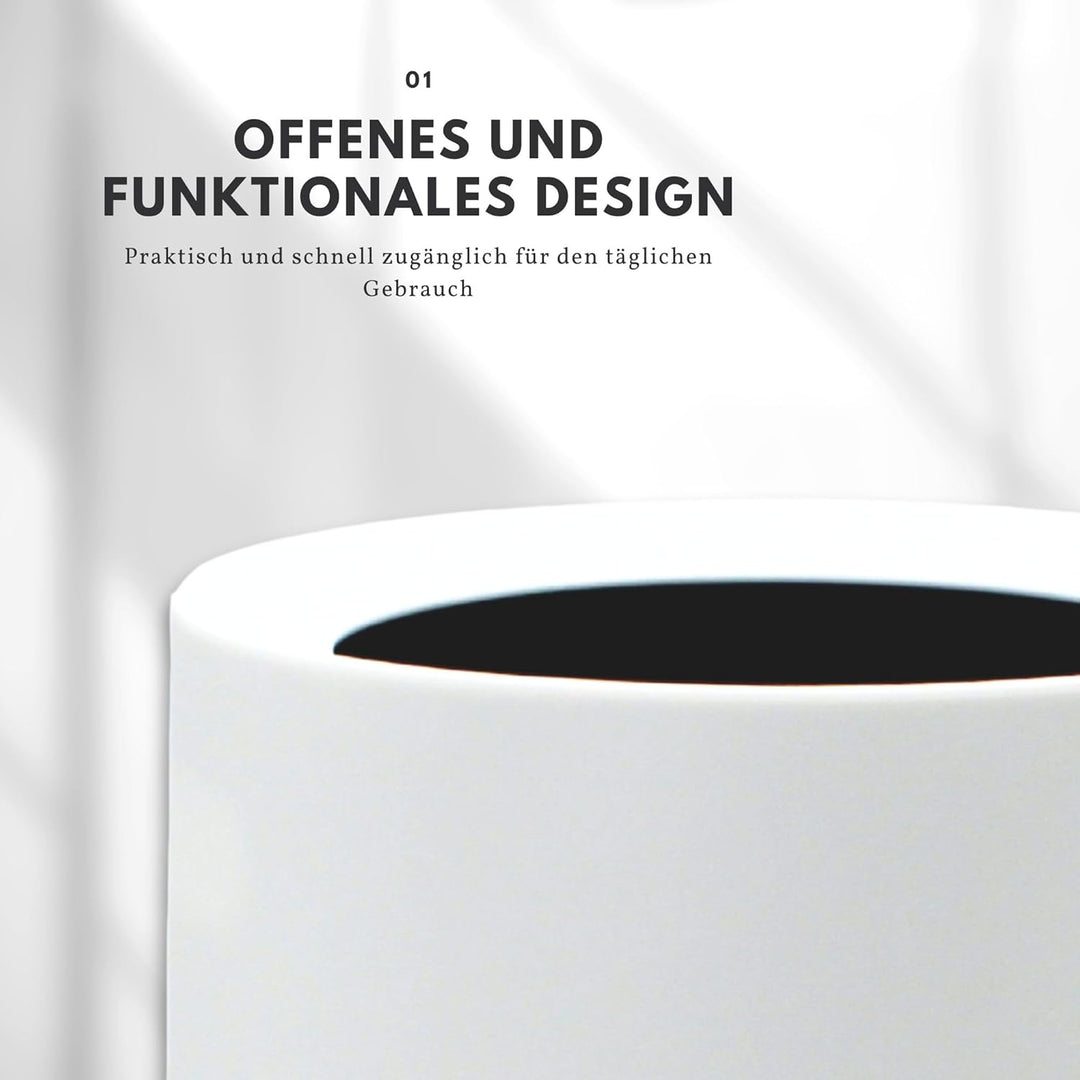Nell 8L Mülleimer Bad Weiss Matt – Eleganter Kosmetikeimer und WC Mülleimer, Vielseitiger Büro- und