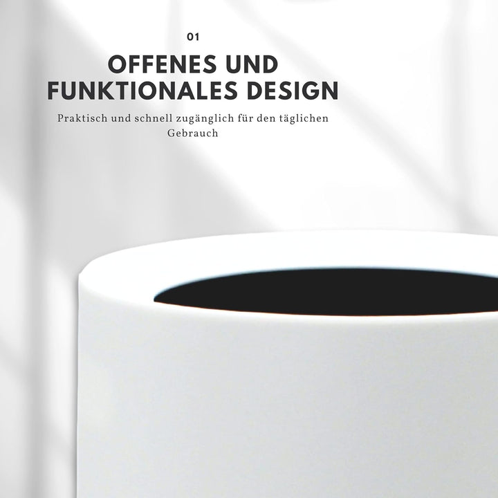 Nell 8L Mülleimer Bad Weiss Matt – Eleganter Kosmetikeimer und WC Mülleimer, Vielseitiger Büro- und