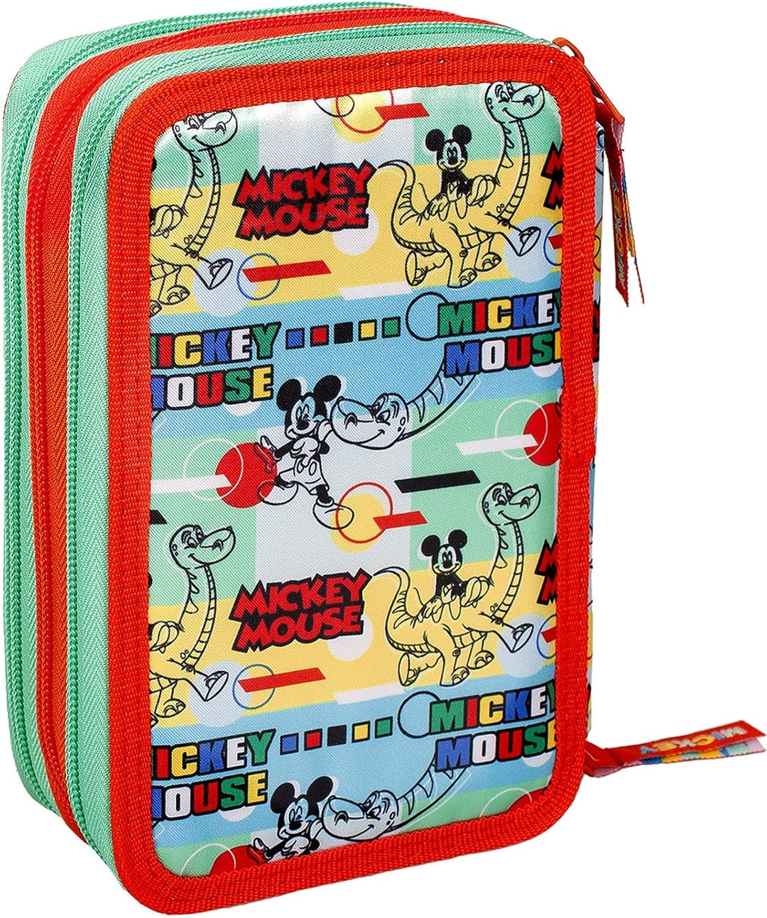 Disney Micky Maus mit T-Rex Dinosaurier Federmäppchen 44 Stück, Mäppchen, Federtasche für Schreibwar