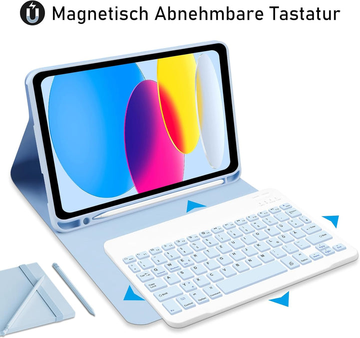 Hofsos Hülle mit Tastatur für IPad 11/10 Generation (2025/2022, 11/10.9 Zoll) - Abnehmbare Magnetisc