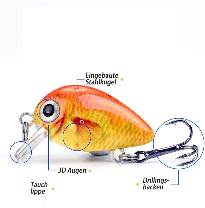 Steinn Wobbler Crankbait Kunstköder Set | Raubfisch Zander Barsch Angeln | 1.6g 2.5cm | Angelköder F