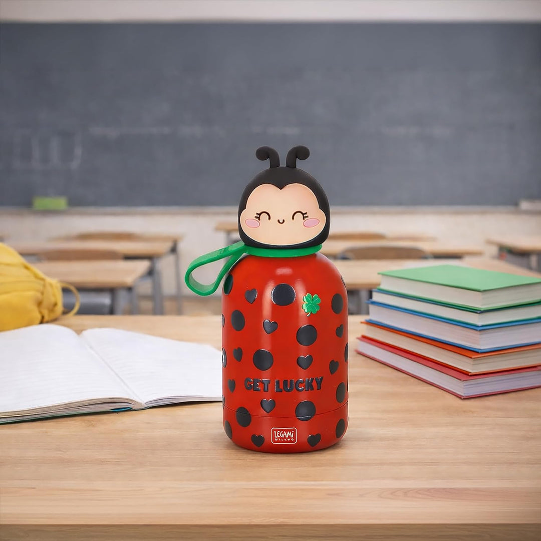 Legami - Hot&Cold BFF Kinder-Wasserflasche, Ladybug, doppellagig aus 18/8 Edelstahl mit luftdichtem