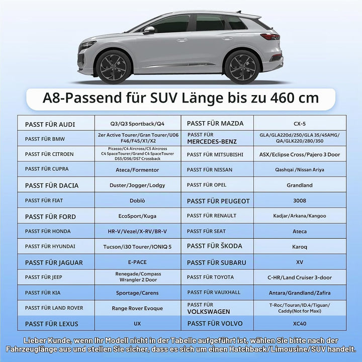 SUV Autoabdeckung Wasserdicht Atmungsaktiv,Auto-Abdeckplane für Vollgarage,Regen,Sonne,Staub und UV-