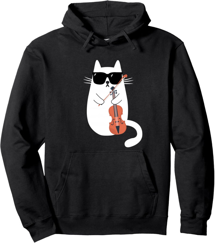 Lustige Katze Sonnenbrille Violine Bratsche Geige Musiker Pullover Hoodie