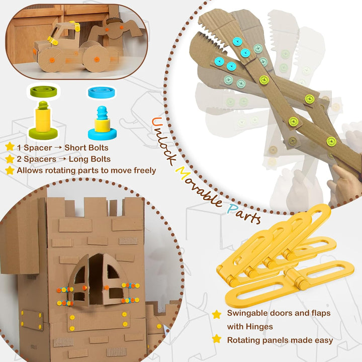 Karton-Baukasten mit Werkzeugen für Kinder – 3D Bastelset mit Sicherheitsringen, Schrauben & Muttern