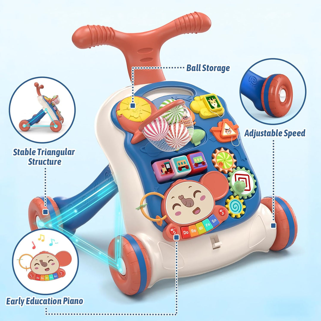 QDRAGON 3 in 1 Lauflernwagen, Baby Lauflernhilfe Mit Regulierbarer Geschwindigkeit, Baby Spiel Gehhi