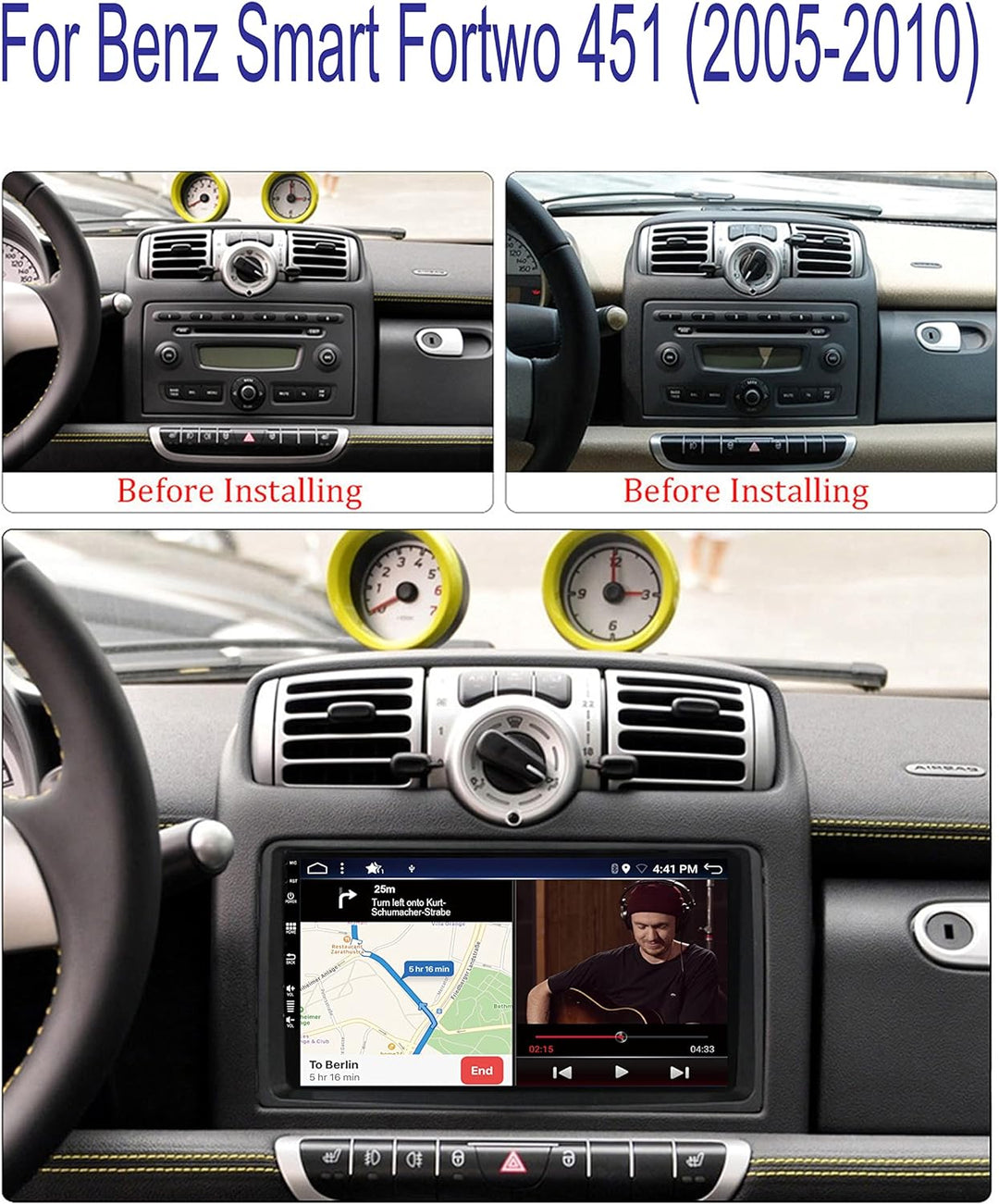 JOYX Android 12 IPS Autoradio - [Eingebaut DAB] - Passt für Benz Smart fortwo 451 (2005-2010) - Kabe