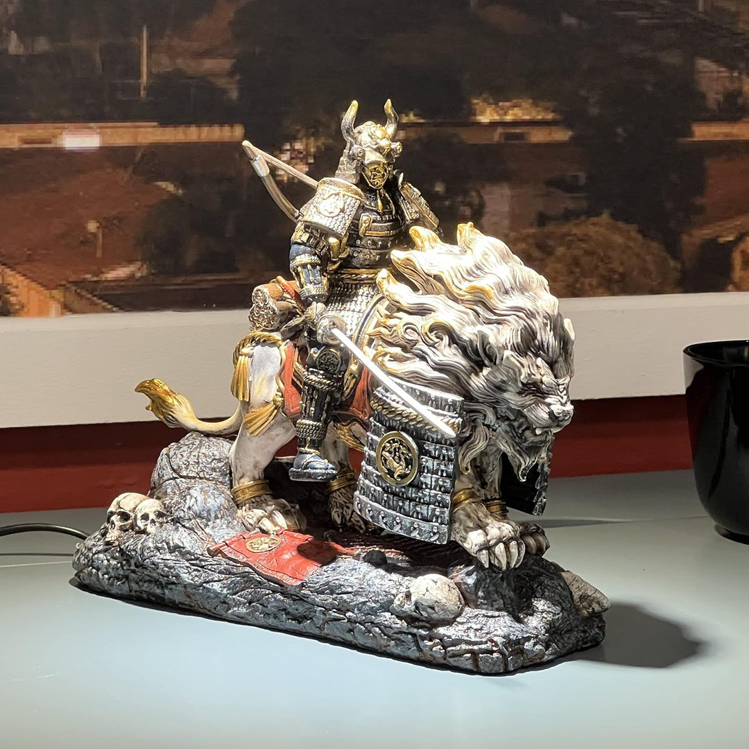 LOOYAR Mittelalterlicher antiker weisser Löwe Samurai Krieger Harz Statue Ornament Figur Basteln für