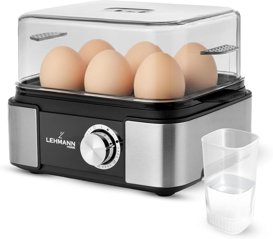 LEHMANN Eierkocher Edelstahl bis zu 6 Eier - Egg Cooker mit Härtegradeinstellung und Signalton - Per