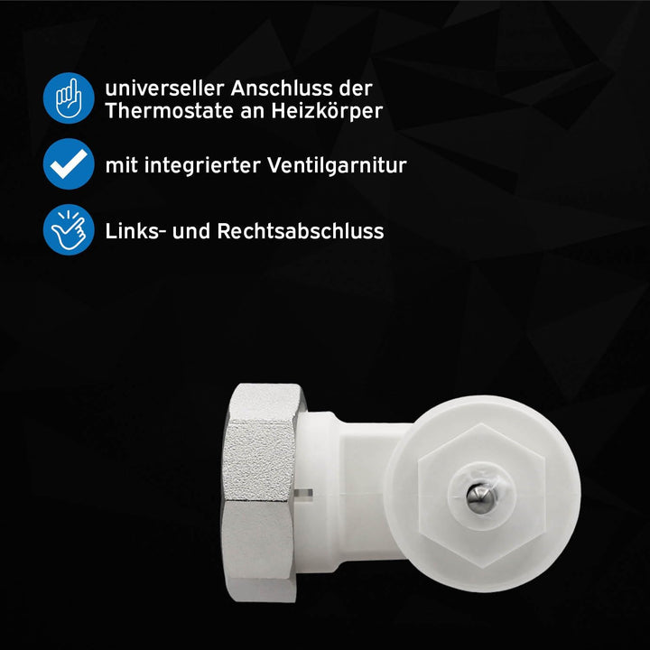 kör4u Winkeladapter Schraubverbindung M30 x 1,5 mm, weiss, für Oventrop, links- und rechtsseitig mon