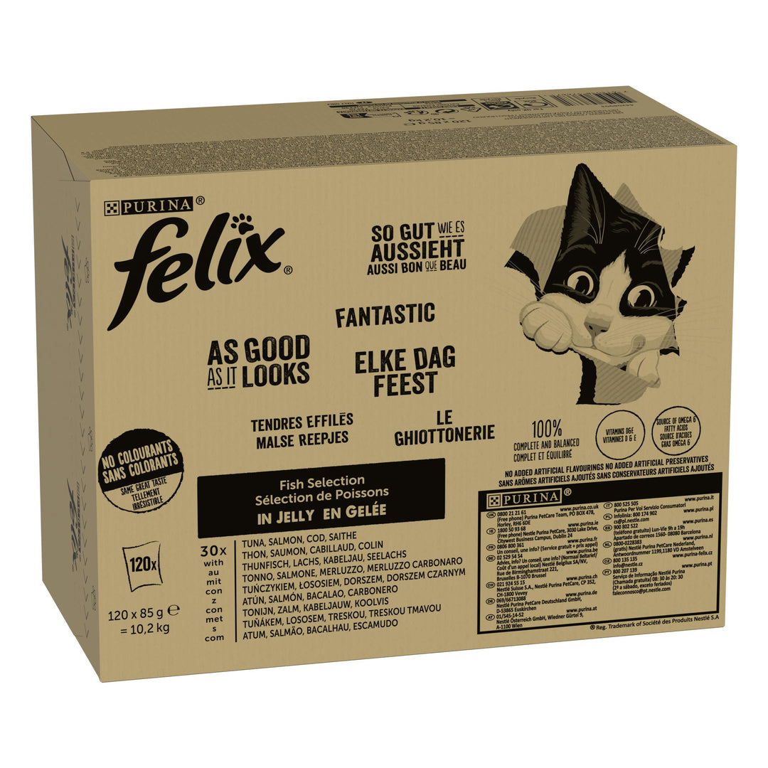 FELIX So gut wie es aussieht Katzenfutter nass in Gelee, Fisch Sorten-Mix, 120er Pack (120 x 85g)