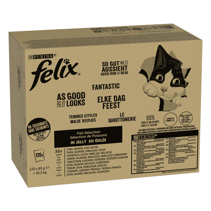 FELIX So gut wie es aussieht Katzenfutter nass in Gelee, Fisch Sorten-Mix, 120er Pack (120 x 85g)