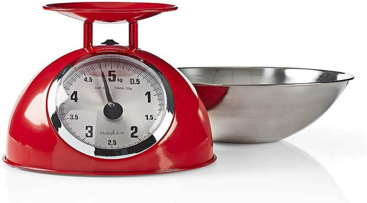 Nedis KASC110RD Küchenwaage - Analog - 5 kg Kapazität - Edelstahl - Glänzendes Design - Analog Küche