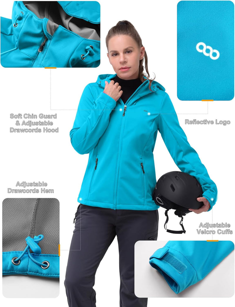 33,000ft Damen Softshelljacke Wasserdichte Winddichte Funktionsjacke Atmungsaktive Übergangsjacke Le