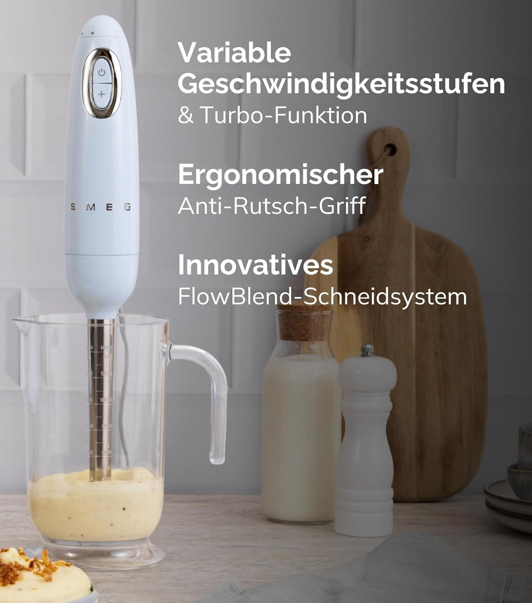 Smeg, Stabmixer HBF03BLEU, Turbo-Funktion und Flowblend-Schneidesystem, mit Rutschfestem Griff, inte