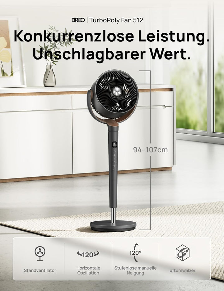 DREO Standventilator sehr leise, Ventilator gross mit Fernbedienung, 20dB Silent Ventilator mit DC-M