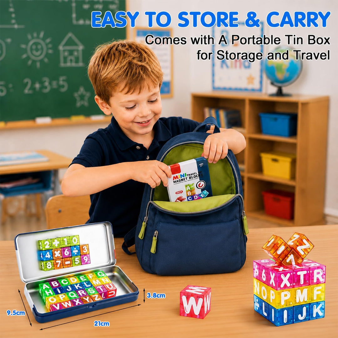 Mini Magnetische Bausteine 40PCS Magnetbausteine Reiseset mit Metallbox für Kinder, Magnetic Buildin