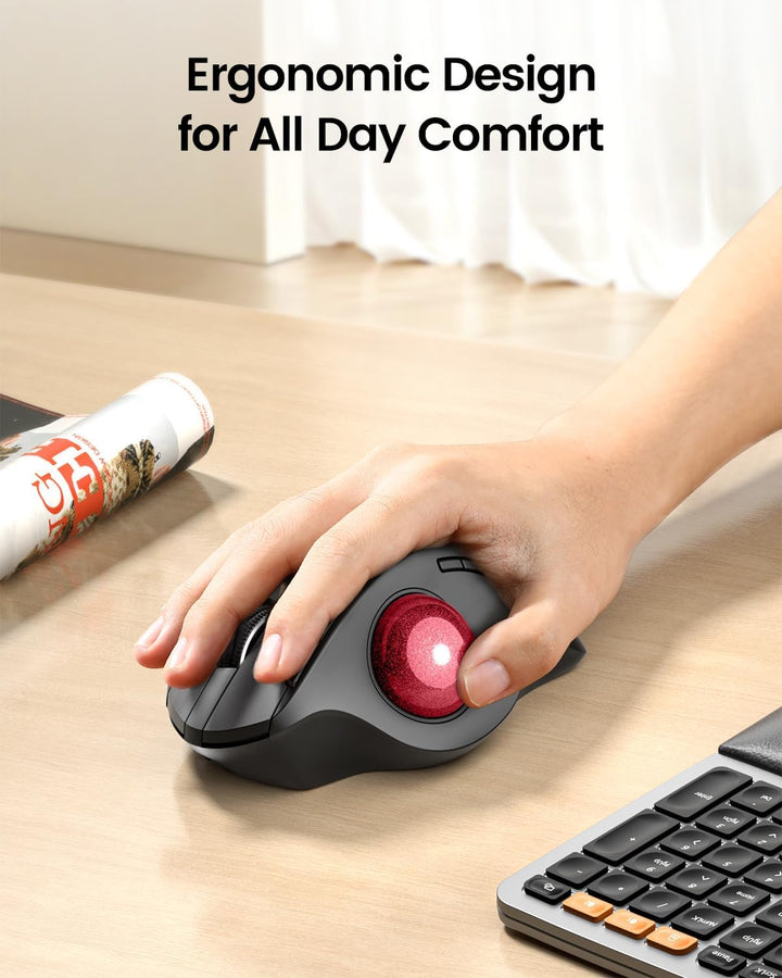 ProtoArc EM01 NL Trackball Maus Kabellos, 2.4G USB & 2*Bluetooth, Daumensteuerung, Verstellbarer Win