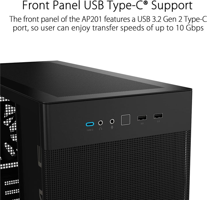ASUS Prime AP201 MicroATX Gehäuse schwarz (33 Liter, unterstützt 280- & 360-mm-Kühler, Grafikkarten