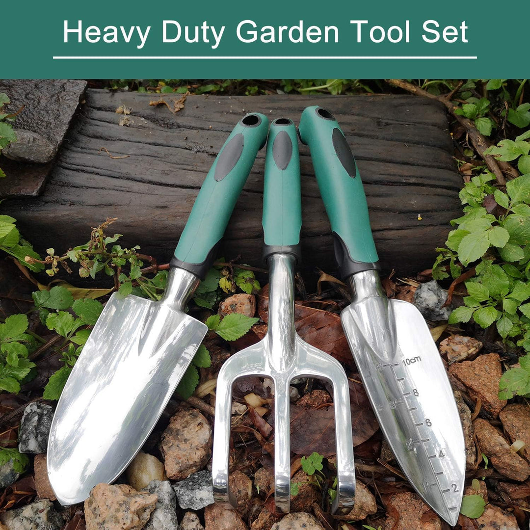 BIGP 3 Stücke Gartengerät Set, Gartenwerkzeug Set aus Aluminiumguss mit Handkelle, Pflanzkelle, Hark