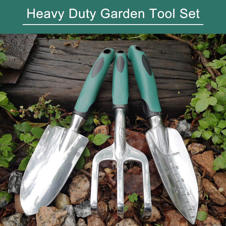 BIGP 3 Stücke Gartengerät Set, Gartenwerkzeug Set aus Aluminiumguss mit Handkelle, Pflanzkelle, Hark