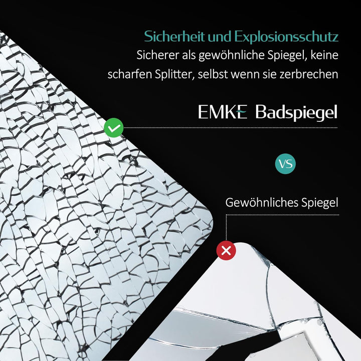 EMKE Badspiegel mit Beleuchtung 60x80 cm, Badezimmerspiegel mit 3 dimmbaren Lichtfarben, Touch, 3-St
