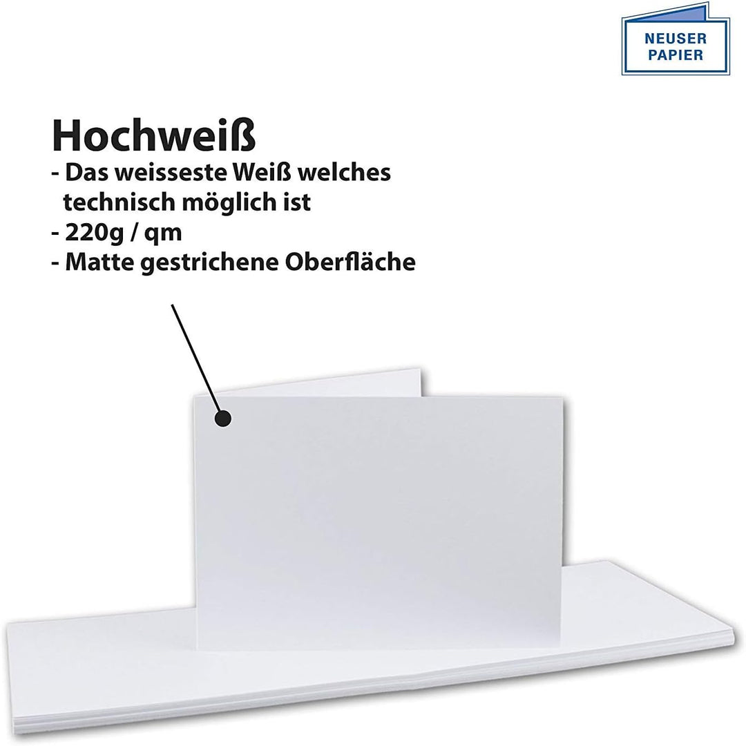 100x Falt-Karten DIN A6 Langdoppel-Karten - Hochweiss -10,5 x 14,8 cm - blanko quer-doppelte Faltkar