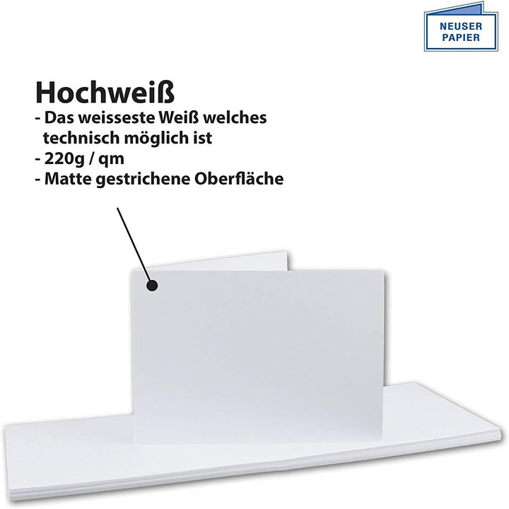 100x Falt-Karten DIN A6 Langdoppel-Karten - Hochweiss -10,5 x 14,8 cm - blanko quer-doppelte Faltkar