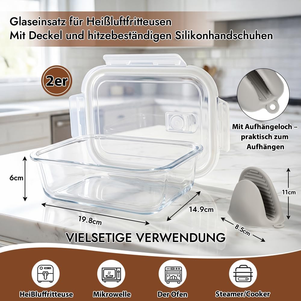 BYKITCHEN 2 Stück Airfryer Zubehör für Ninja AF400EU/SL400EU/Cosori Heissluftfritteuse 2 kammern, Gl