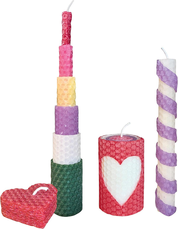 Pebaro WACHS-SET 3, Bienenwaben-Kerzenbastelset BUNT, Kerzen basteln, Bastelset inkl. Anleitung, 6 b