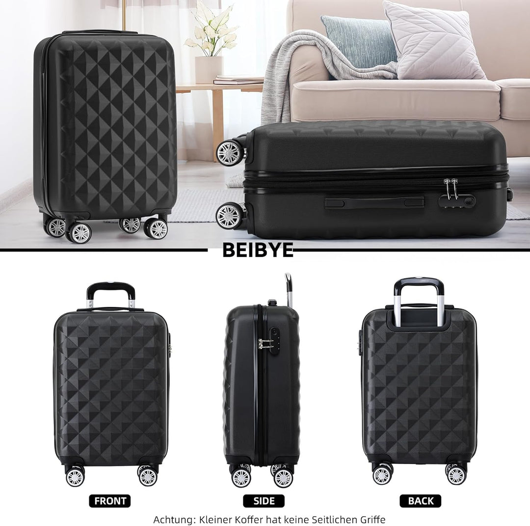 BEIBYE Zwillingsrollen 2066 Hartschale Trolley Koffer Reisekoffer Handgepäck Boardcase M (Schwarz),